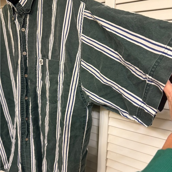 GITAON VINTAGE Green White and Blue Striped Men's Shirt Sz XL - Picture 3 of 16